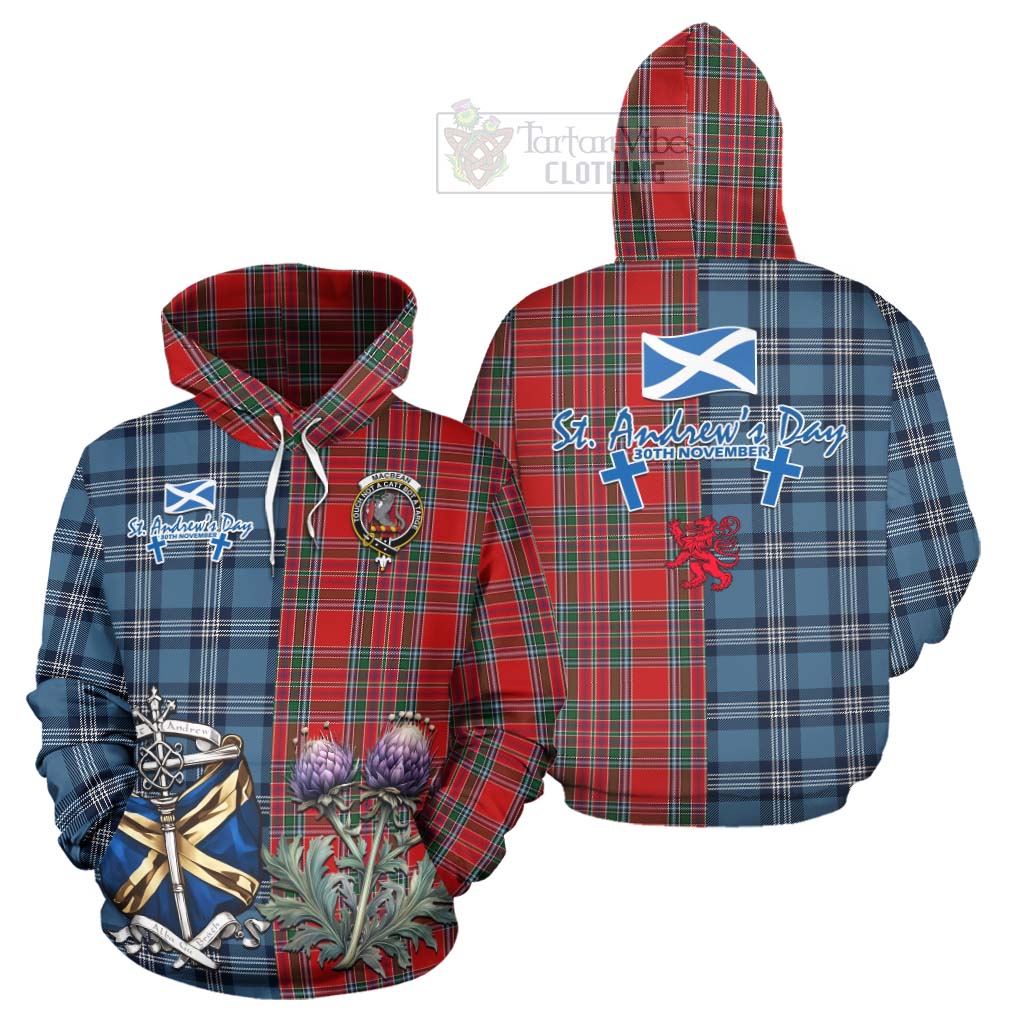 MacBean (MacBain) Tartan Hoodie Happy St. Andrew's Day Half Tartan Style Zip Hoodie - Tartan Vibes Clothing