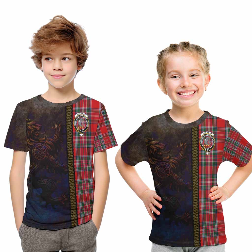 Tartan Vibes Clothing MacBean (MacBain) Tartan Family Crest Kid T-Shirt Alba Gu Brath Be Brave Lion Ancient Style