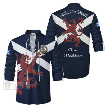 MacBean (MacBain) Tartan Lion Rampant Ghillie Kilt Shirt Proudly Display Your Heritage with Alba Gu Brath and Clan Name Men - Tartan Vibes Clothing