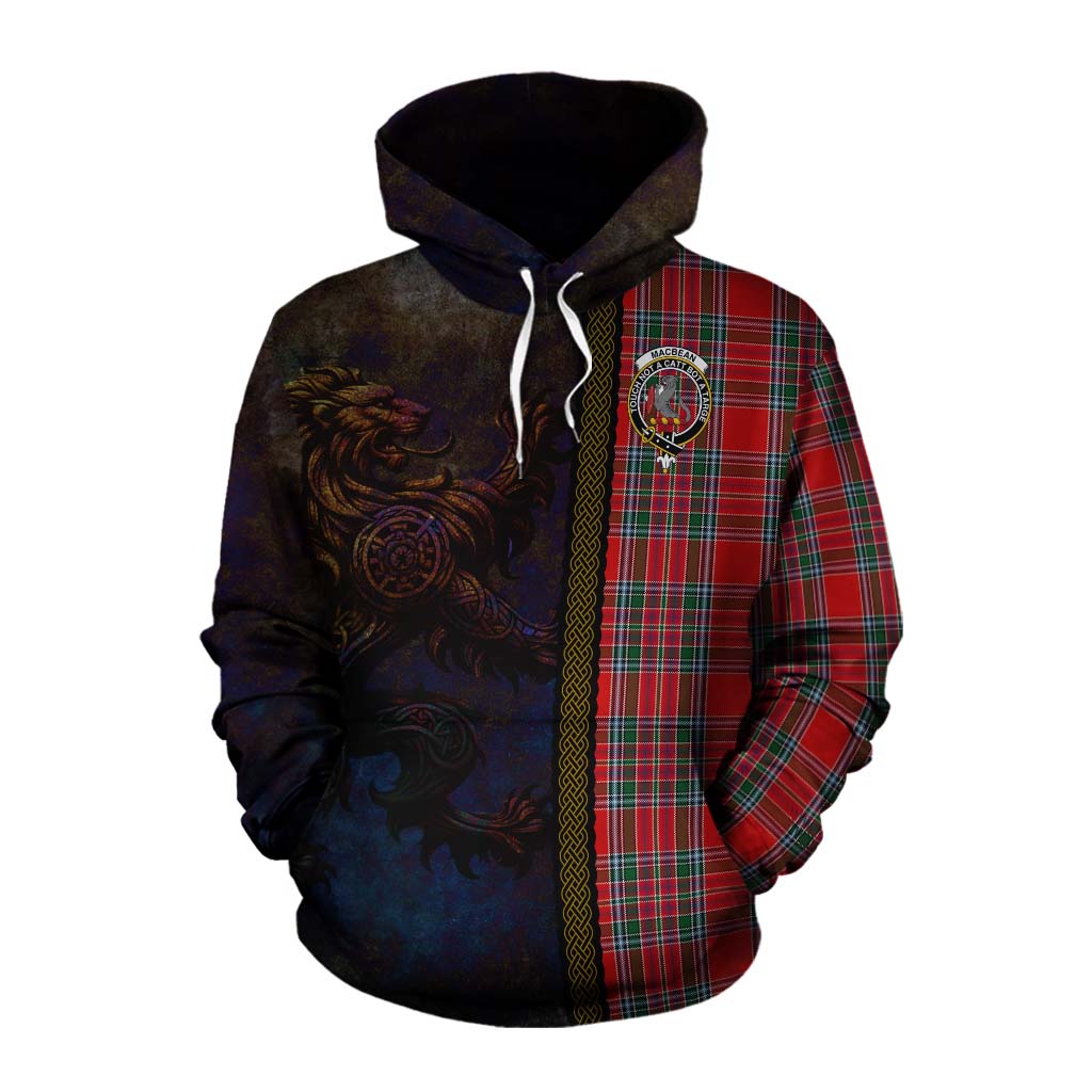 Tartan Vibes Clothing MacBean (MacBain) Tartan Family Crest Cotton Hoodie Alba Gu Brath Be Brave Lion Ancient Style