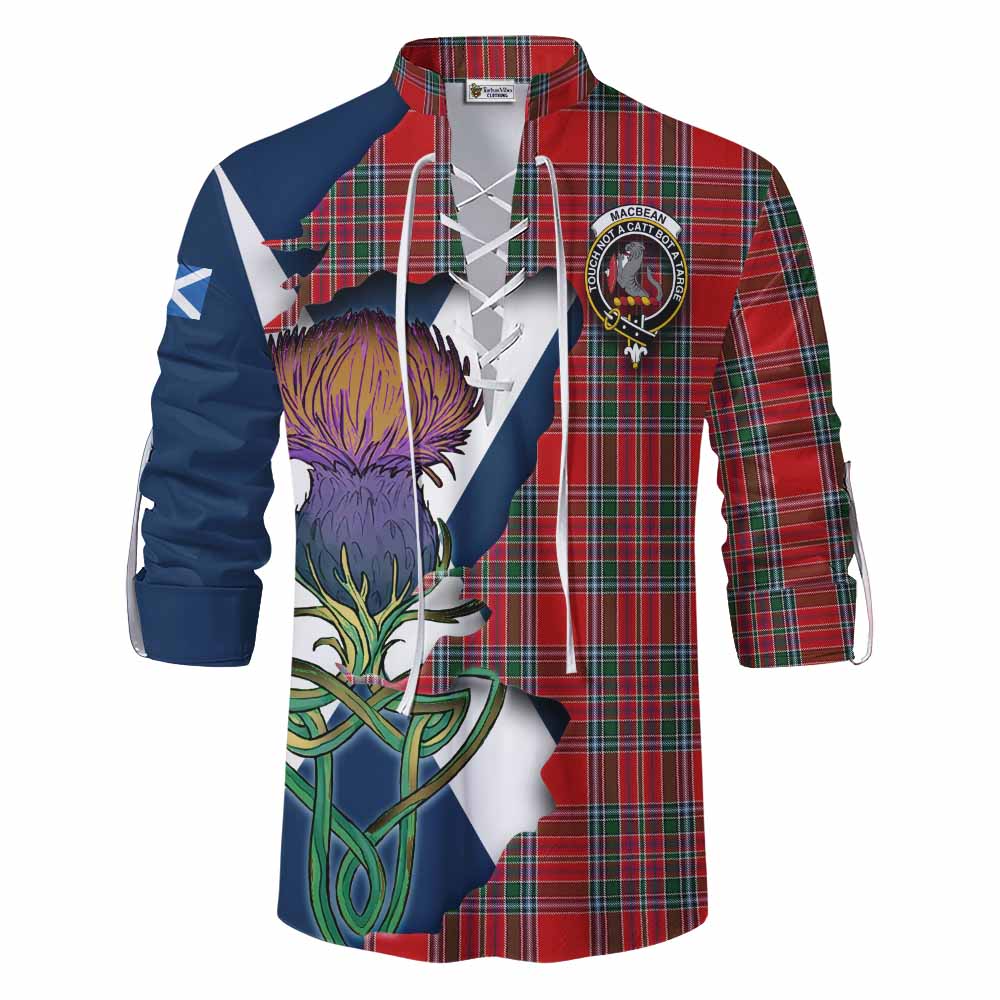 MacBean (MacBain) Tartan Family Crest Ghillie Kilt Shirt Scottish Thistle Celtic Inspired Men - Tartan Vibes Clothing