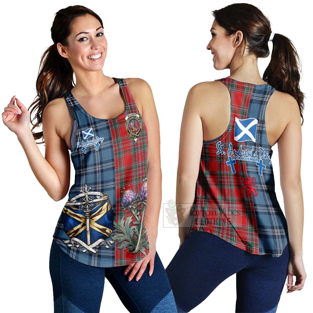 MacBean (MacBain) Tartan Women's Racerback Tanks Happy St. Andrew's Day Half Tartan Style 4XL - Tartan Vibes Clothing