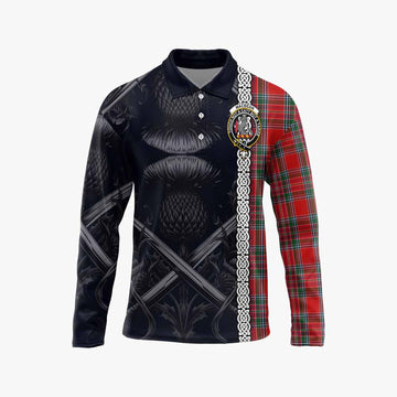 MacBean (MacBain) Tartan Long Sleeve Polo Shirt with Family Crest Cross Sword Thistle Celtic Vibes Unisex - Tartan Vibes Clothing