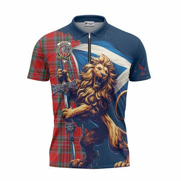 MacBean (MacBain) Tartan Family Crest Zipper Polo Shirt with Scottish Majestic Lion Unisex - Tartan Vibes Clothing
