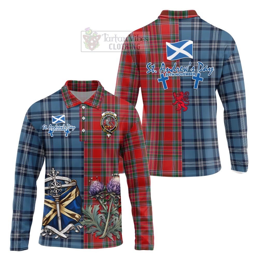 MacBean (MacBain) Tartan Long Sleeve Polo Shirt Happy St. Andrew's Day Half Tartan Style Unisex - Tartan Vibes Clothing