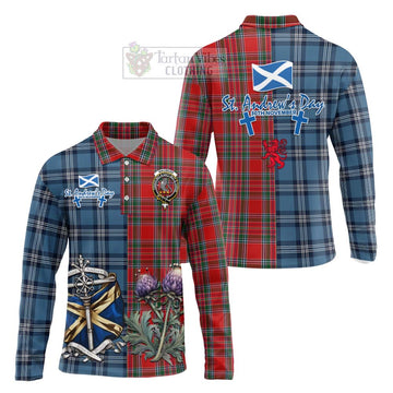 MacBean (MacBain) Tartan Long Sleeve Polo Shirt Happy St. Andrew's Day Half Tartan Style Unisex - Tartan Vibes Clothing