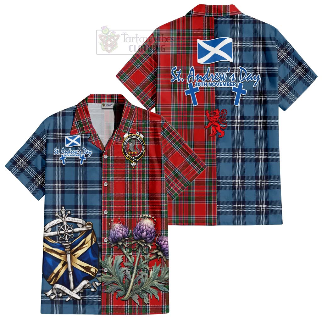 MacBean (MacBain) Tartan Hawaiian Shirt Happy St. Andrew's Day Half Tartan Style Kid - Tartan Vibes Clothing