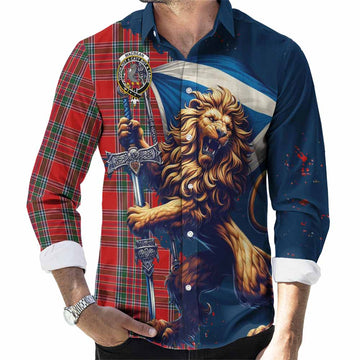 MacBean (MacBain) Tartan Family Crest Long Sleeve Button Shirt with Scottish Majestic Lion Men's Shirt S - Tartan Vibes Clothing