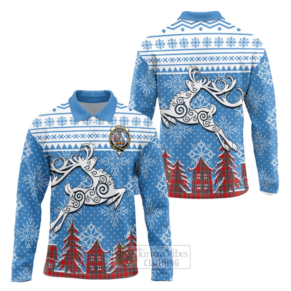 MacBean (MacBain) Clan Christmas Long Sleeve Polo Shirt Celtic Reindeer Style Unisex - Tartan Vibes Clothing