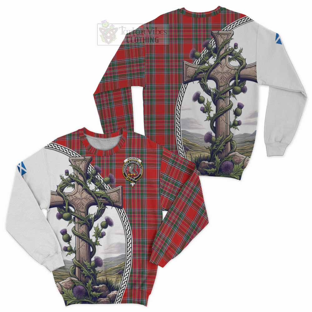 MacBean (MacBain) Tartan Sweatshirt with Family Crest and St. Andrew's Cross Accented by Thistle Vines Unisex - Tartan Vibes Clothing