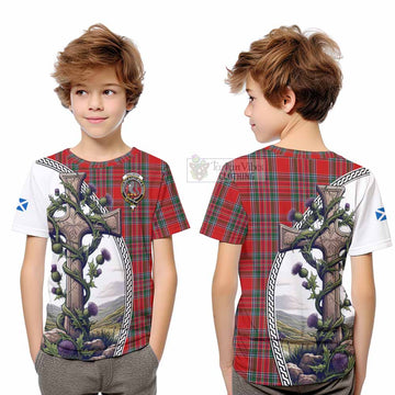 MacBean (MacBain) Tartan Kid T-Shirt with Family Crest and St. Andrew's Cross Accented by Thistle Vines Youth XL Size14 - Tartan Vibes Clothing
