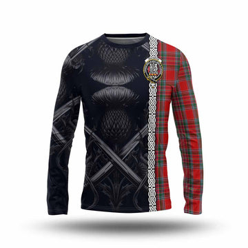 MacBean (MacBain) Tartan Long Sleeve T-Shirt with Family Crest Cross Sword Thistle Celtic Vibes Unisex - Tartan Vibes Clothing