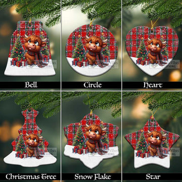 MacBean (MacBain) Tartan Christmas Ceramic Ornament with Adorable Highland Coo Ceramic - Tartan Vibes Clothing