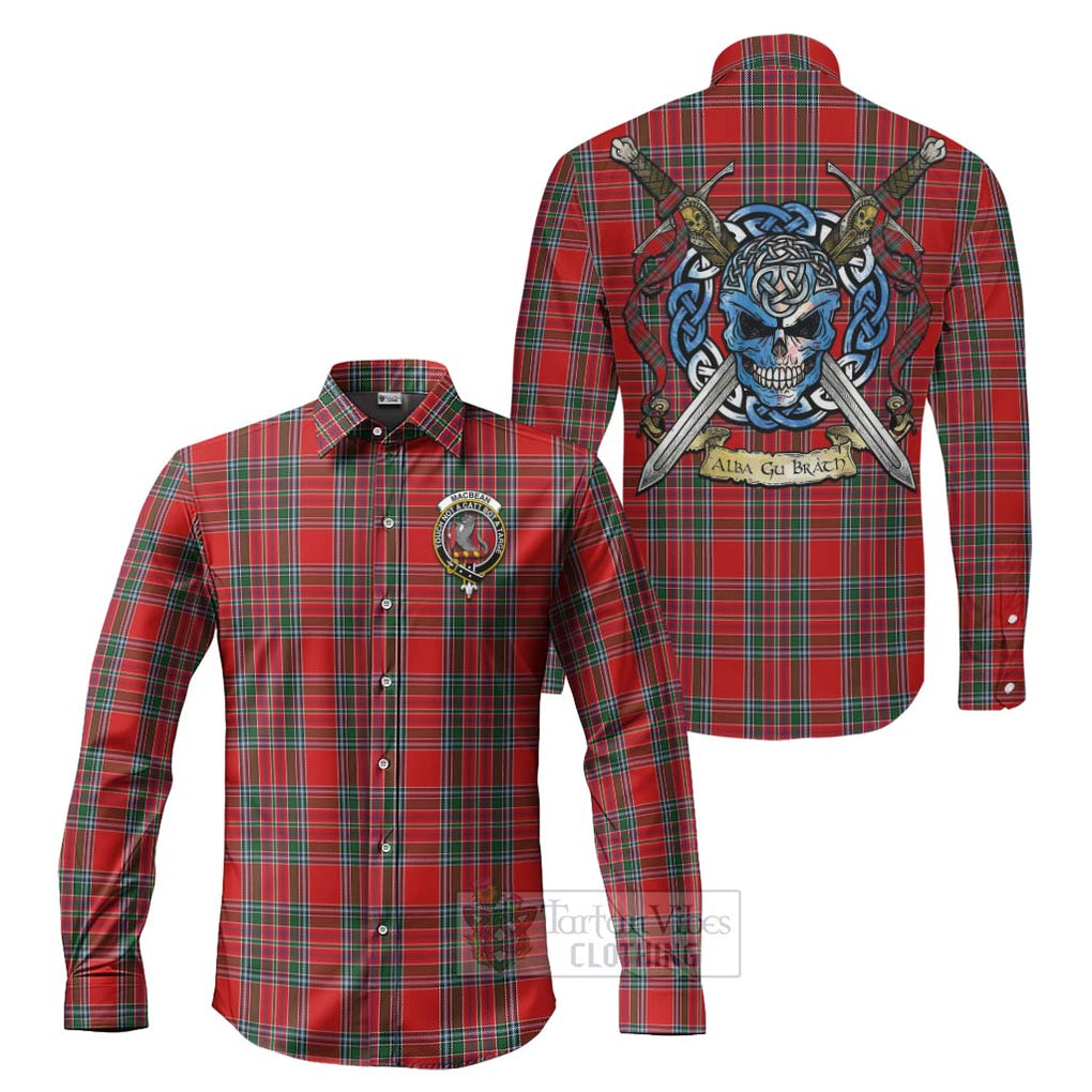 MacBean (MacBain) Tartan Long Sleeve Button Shirt with Family Crest Celtic Skull Style Men's Shirt S - Tartan Vibes Clothing