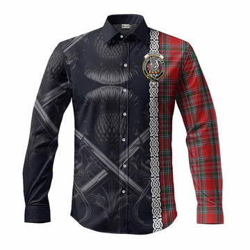 Tartan Vibes Clothing MacBean (MacBain) Tartan Long Sleeve Button Shirt with Family Crest Cross Sword Thistle Celtic Vibes
