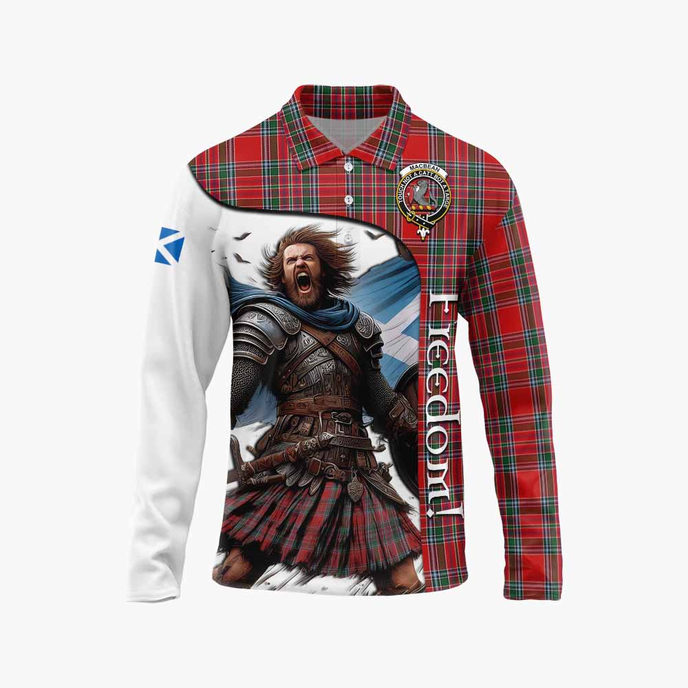 Tartan Vibes Clothing MacBean (MacBain) Crest Tartan Long Sleeve Polo Shirt Inspired by the Freedom of Scottish Warrior