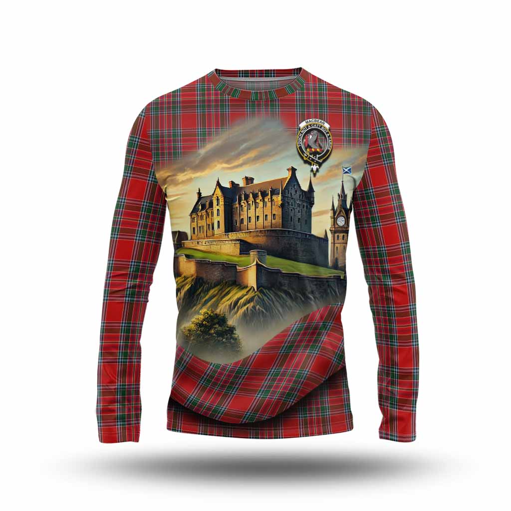 MacBean (MacBain) Tartan Family Crest Long Sleeve T-Shirt with Scottish Ancient Castle Style Unisex - Tartan Vibes Clothing