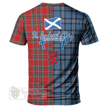 MacBean (MacBain) Tartan T-Shirt Happy St. Andrew's Day Half Tartan Style - Tartan Vibes Clothing