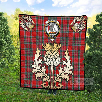 Tartan Vibes Clothing MacBean (MacBain) Tartan Quilt with Family Crest and Golden Thistle Style
