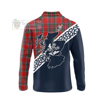 MacBean (MacBain) Tartan Long Sleeve Polo Shirt Featuring Thistle and Scotland Map - Tartan Vibes Clothing