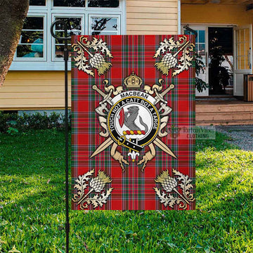 MacBean (MacBain) Tartan Garden Flag with Family Crest and Golden Thistle Crossed Sword Design Garden Flag - Tartan Vibes Clothing
