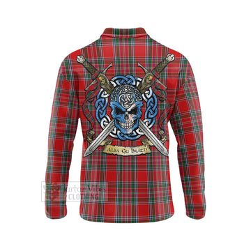 MacBean (MacBain) Tartan Long Sleeve Polo Shirt with Family Crest Celtic Skull Style - Tartan Vibes Clothing
