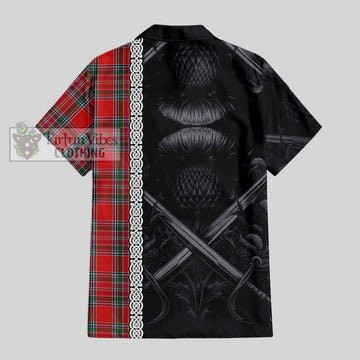 MacBean (MacBain) Tartan Hawaiian Shirt with Family Crest Cross Sword Thistle Celtic Vibes - Tartan Vibes Clothing