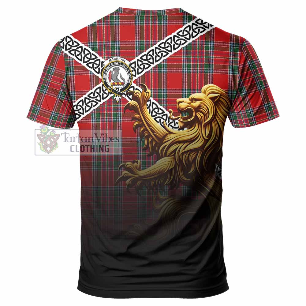MacBean (MacBain) Crest Tartan T-Shirt with Golden Lion Emblem Celtic Style - Tartan Vibes Clothing