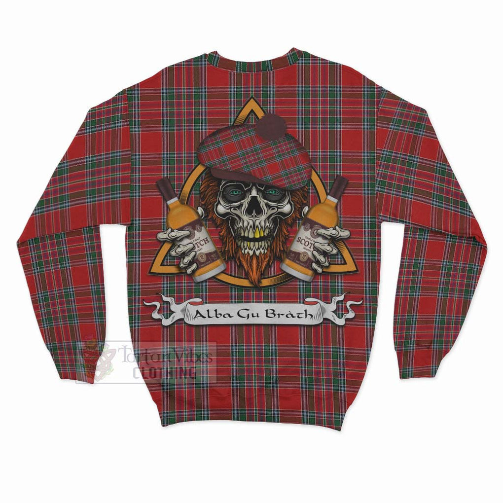 MacBean (MacBain) Tartan Sweatshirt with Family Crest and Bearded Skull Holding Bottles of Whiskey - Tartan Vibes Clothing