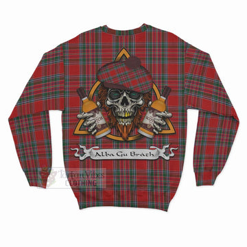 MacBean (MacBain) Tartan Sweatshirt with Family Crest and Bearded Skull Holding Bottles of Whiskey - Tartan Vibes Clothing