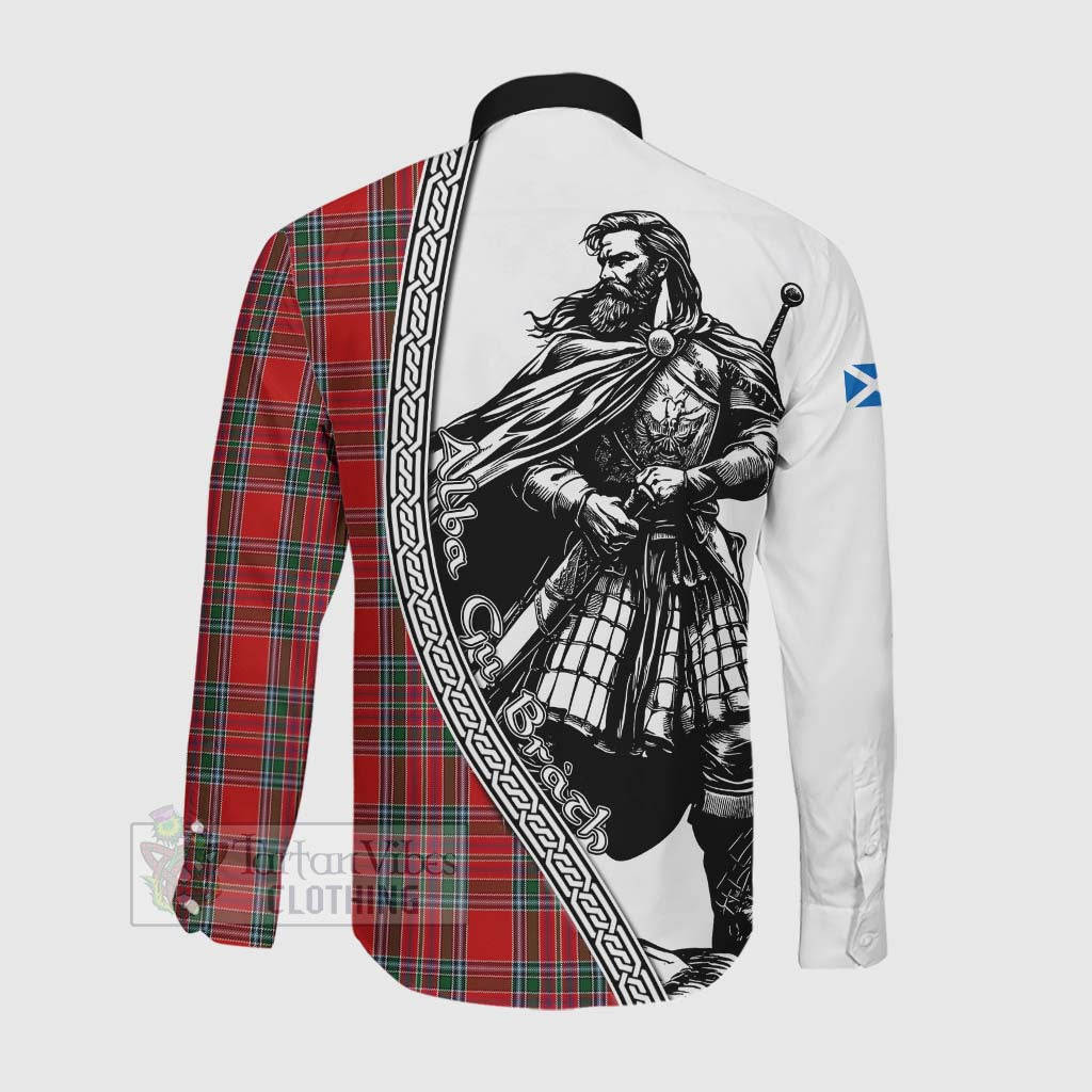 MacBean (MacBain) Tartan Clan Crest Long Sleeve Button Shirt with Highlander Warrior Celtic Style Men's Shirt - Tartan Vibes Clothing