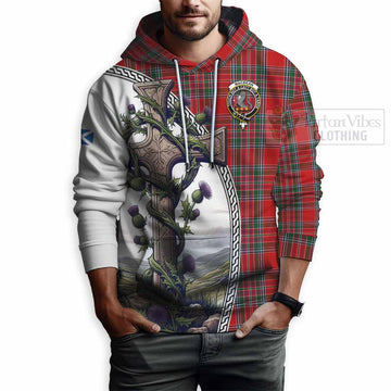 MacBean (MacBain) Tartan Hoodie with Family Crest and St. Andrew's Cross Accented by Thistle Vines - Tartan Vibes Clothing