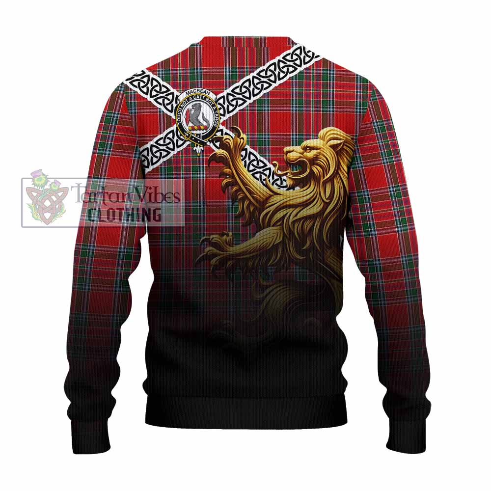 MacBean (MacBain) Crest Tartan Knitted Sweater with Golden Lion Emblem Celtic Style - Tartan Vibes Clothing