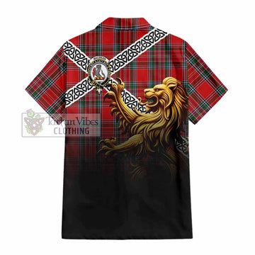 MacBean (MacBain) Crest Tartan Hawaiian Shirt with Golden Lion Emblem Celtic Style - Tartan Vibes Clothing