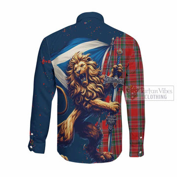MacBean (MacBain) Tartan Family Crest Long Sleeve Button Shirt with Scottish Majestic Lion Men's Shirt - Tartan Vibes Clothing