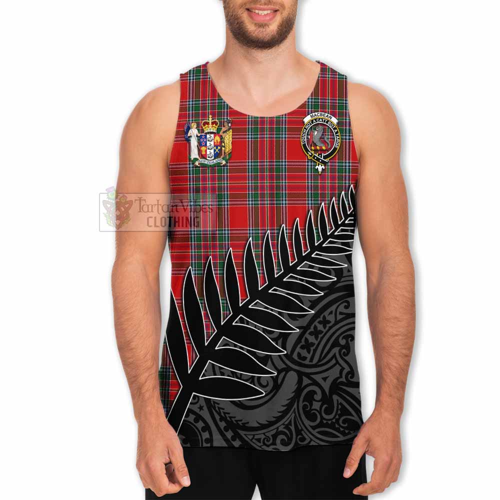 MacBean (MacBain) Crest Tartan Men's Tank Top with New Zealand Silver Fern Half Style - Tartan Vibes Clothing