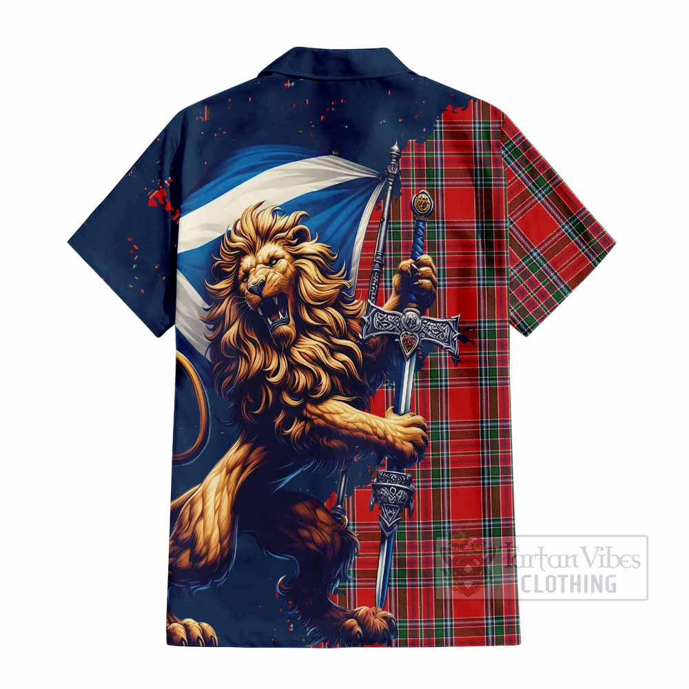 MacBean (MacBain) Tartan Family Crest Hawaiian Shirt with Scottish Majestic Lion - Tartan Vibes Clothing