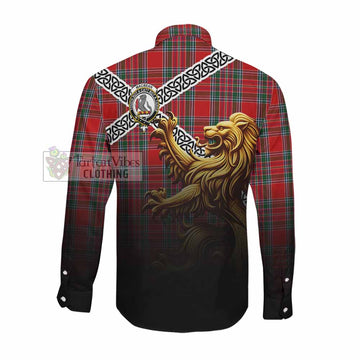 MacBean (MacBain) Crest Tartan Long Sleeve Button Shirt with Golden Lion Emblem Celtic Style Men's Shirt - Tartan Vibes Clothing