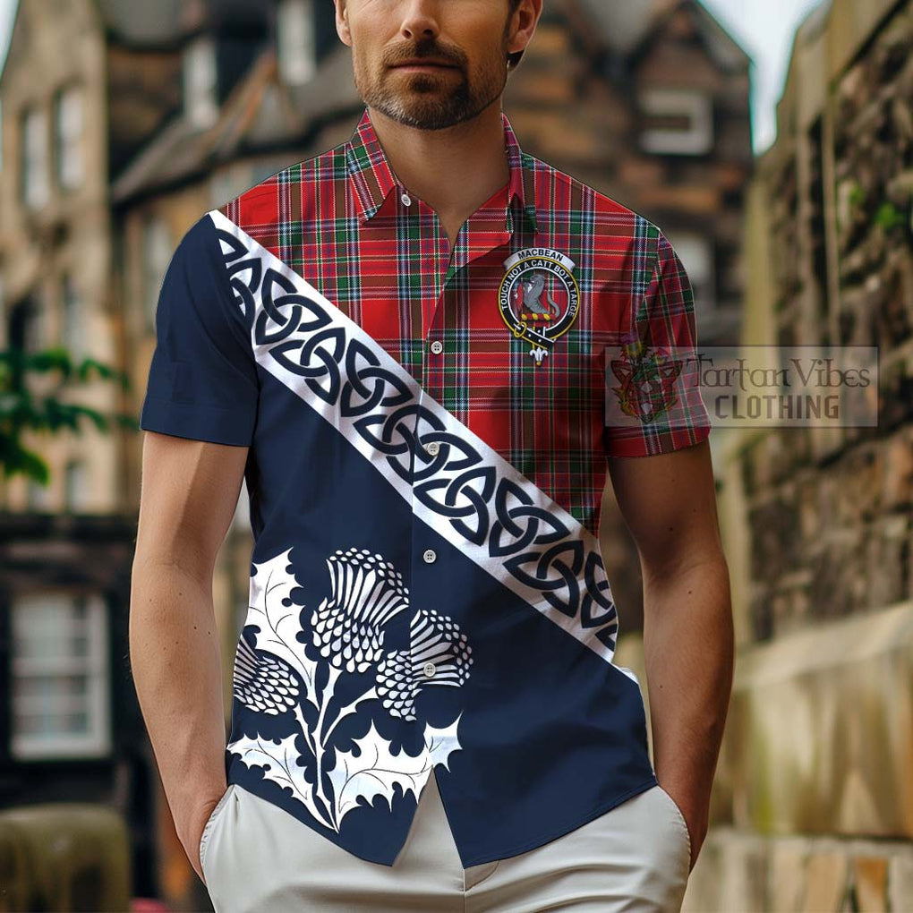 MacBean (MacBain) Tartan Hawaiian Shirt Featuring Thistle and Scotland Map - Tartan Vibes Clothing