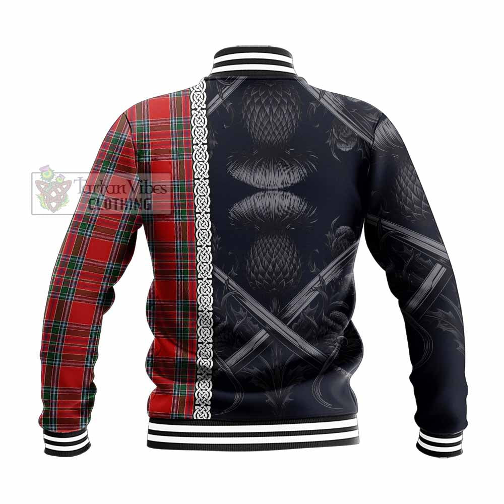 MacBean (MacBain) Tartan Baseball Jacket with Family Crest Cross Sword Thistle Celtic Vibes - Tartan Vibes Clothing