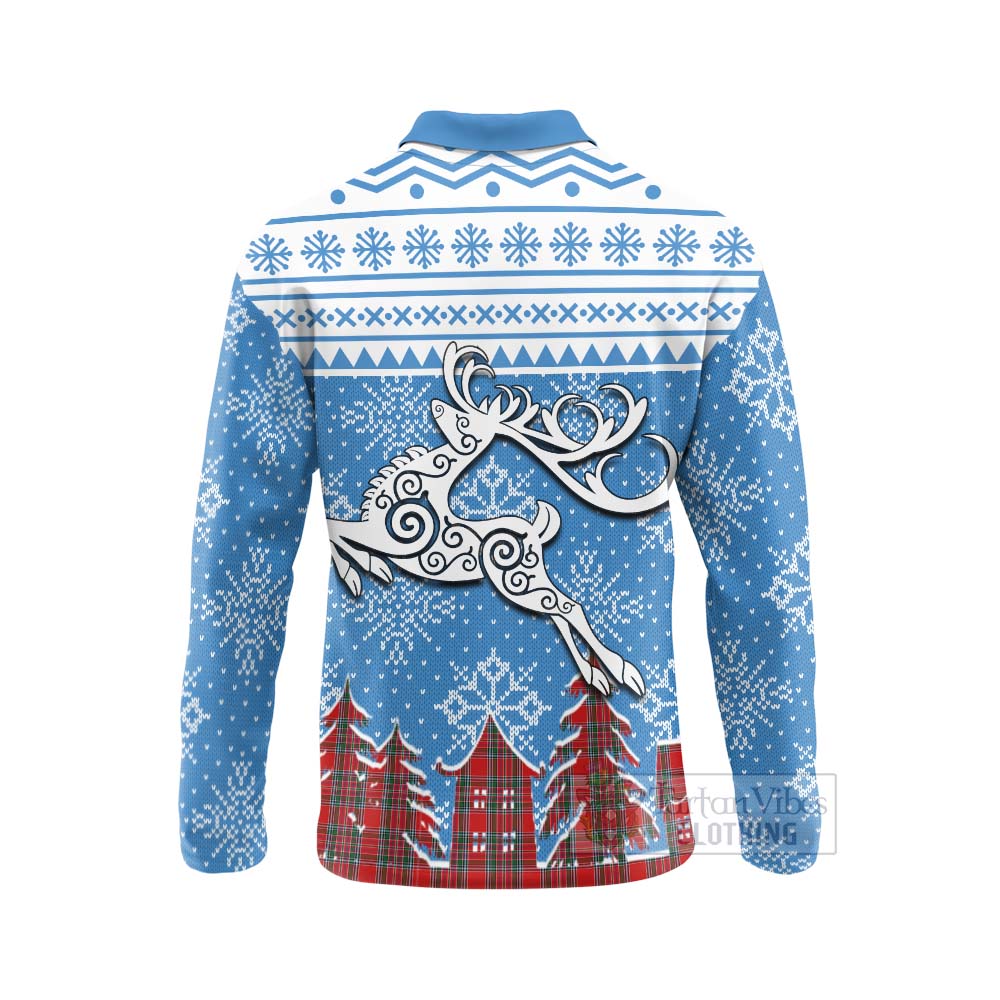 MacBean (MacBain) Clan Christmas Long Sleeve Polo Shirt Celtic Reindeer Style - Tartan Vibes Clothing