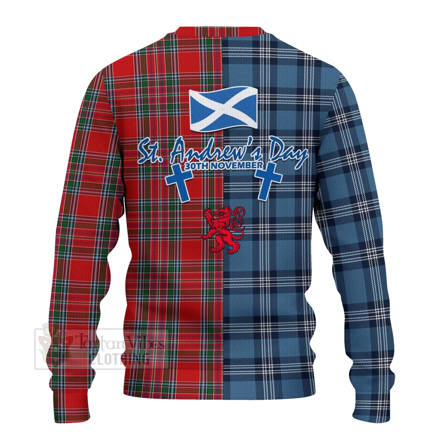 MacBean (MacBain) Tartan Knitted Sweater Happy St. Andrew's Day Half Tartan Style - Tartan Vibes Clothing