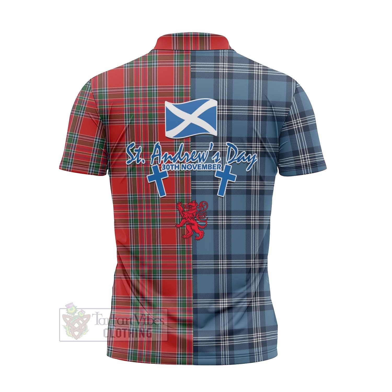 MacBean (MacBain) Tartan Zipper Polo Shirt Happy St. Andrew's Day Half Tartan Style - Tartan Vibes Clothing