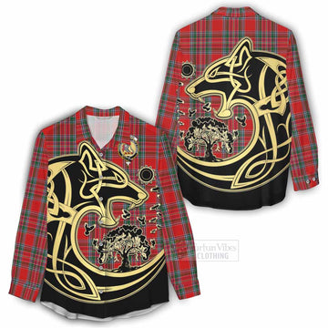 MacBean (MacBain) Tartan Women's Casual Shirt with Family Crest Celtic Wolf Style - Tartan Vibes Clothing