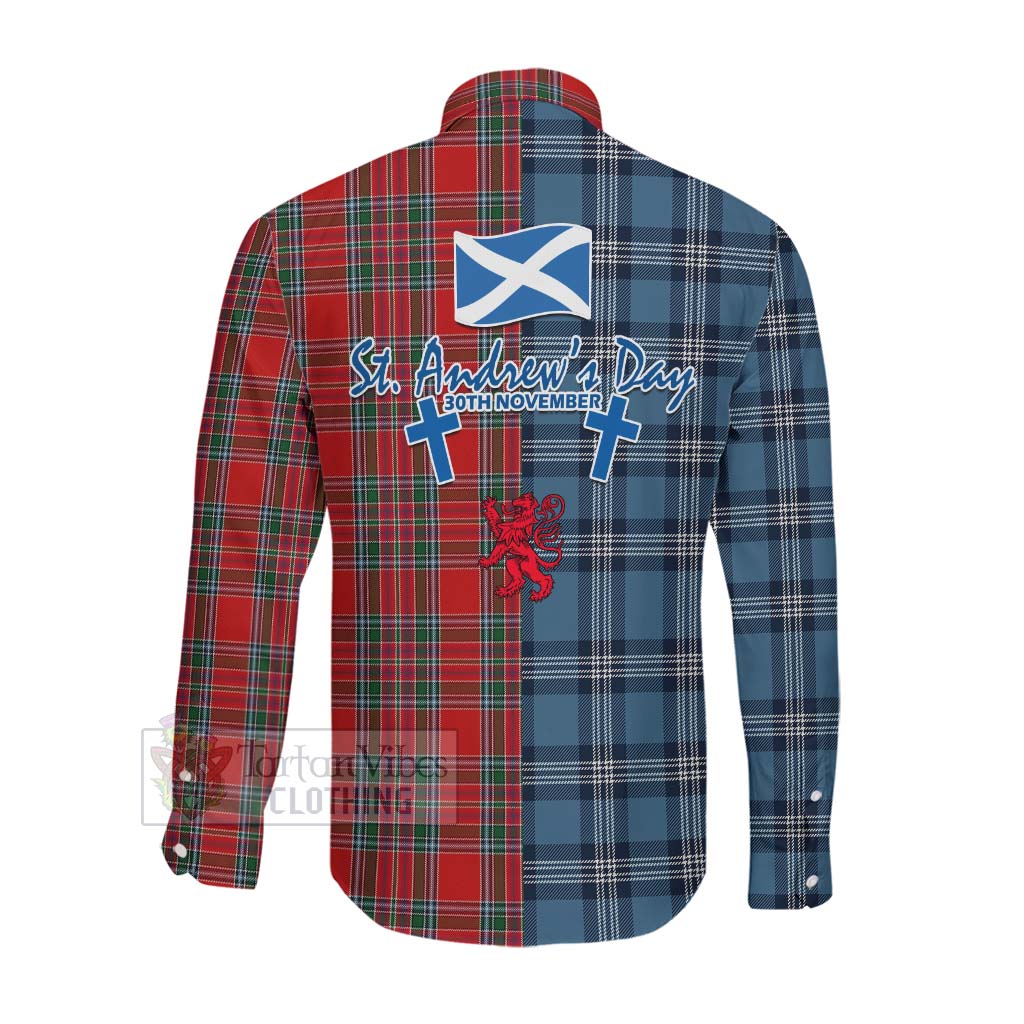 MacBean (MacBain) Tartan Long Sleeve Button Shirt Happy St. Andrew's Day Half Tartan Style Men's Shirt - Tartan Vibes Clothing