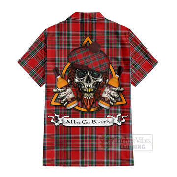 MacBean (MacBain) Tartan Hawaiian Shirt with Family Crest and Bearded Skull Holding Bottles of Whiskey - Tartan Vibes Clothing