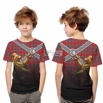 MacBean (MacBain) Crest Tartan Kid T-Shirt with Golden Lion Emblem Celtic Style - Tartan Vibes Clothing