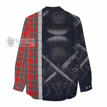MacBean (MacBain) Tartan Women's Casual Shirt with Family Crest Cross Sword Thistle Celtic Vibes - Tartan Vibes Clothing