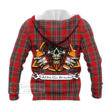 MacBean (MacBain) Tartan Knitted Hoodie with Family Crest and Bearded Skull Holding Bottles of Whiskey - Tartan Vibes Clothing