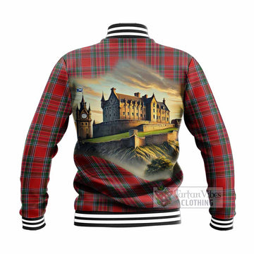 MacBean (MacBain) Tartan Family Crest Baseball Jacket with Scottish Ancient Castle Style - Tartan Vibes Clothing